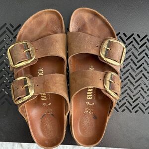 Birkenstock Brown Sandals with Gold Buckles